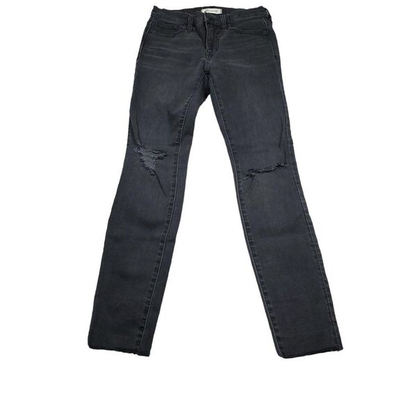 Madewell 9" Mid High Rise Skinny Jeans Ripped Distressed Size 25 Black Sea H2230 - Picture 1 of 13